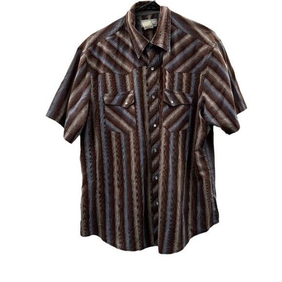 Vintage Wrangler Striped Pearl Snap Button Down Short Sleeve Wrancher Shirt - Picture 1 of 8